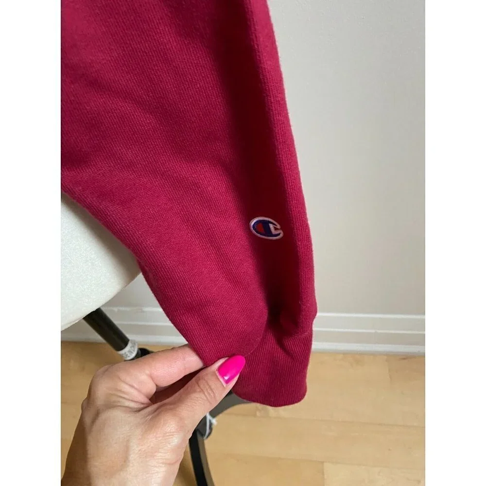 CHAMPION Women BNWOT Hooded Burgundy Cropped Sweater New Medium Frayed Hem - Picture 2 of 7